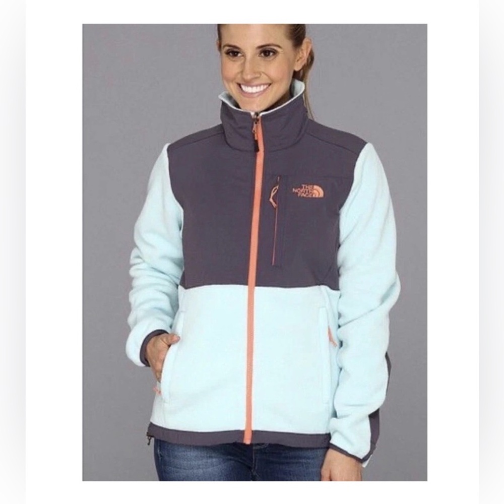 NORTH FACE DENALI JACKET Women's XS Polartec Frosty Blue peach